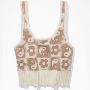 American Eagle Yin Yang Floral Knit Crop Tank Top